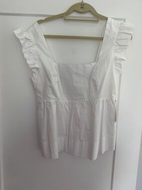 Lilly Pulitzer White Ruffle Sleeve Square-Neck Top